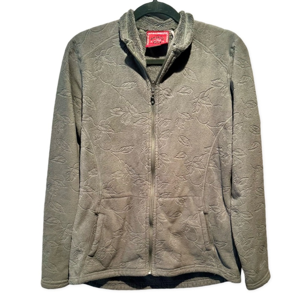 Sage Green Fleece Jacket with Standing Collar and Full-Zip